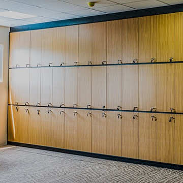 alt="custom modular light brown office locker"